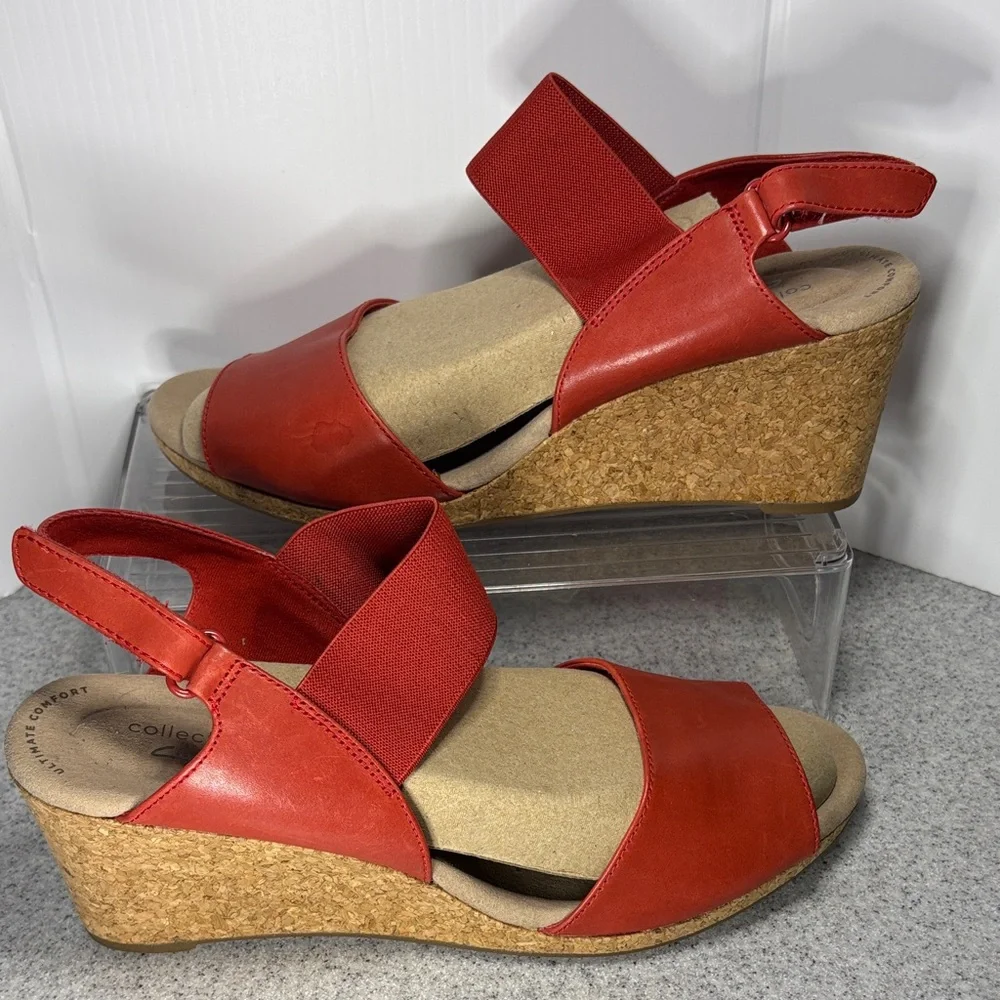 Collection by Clark’s‎ size 11 Bold Red Wedge Sandals. Fc5